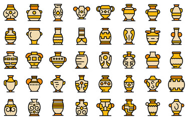 Wall Mural - Amphora icons set. Outline set of amphora vector icons thin line color flat on white