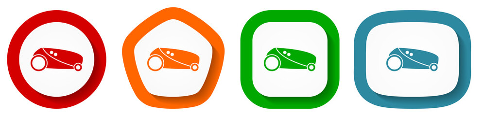 Aufkleber - Robot, automatic grass mower vector icon set, flat design buttons on white background