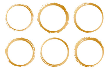 Wall Mural - set of gold round brush painted ink stamp circle banner on transparent background	