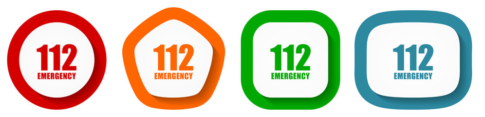 Aufkleber - Number emergency 112 vector icon set, flat design buttons on white background