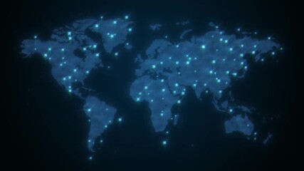 Wall Mural - world map waving global technology background/ 4k animation of a hi-tech background with technology 