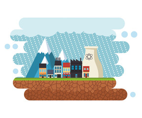 Wall Mural - climate change effect city scape scene with rainy