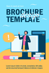 Wall Mural - lecturer talking during online webinar. teacher, monitor, book flat vector illustration. education a