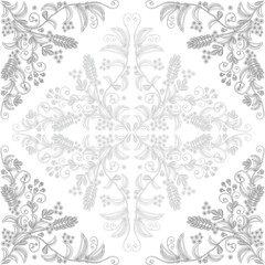 square decorated grey design with flowers silhouettes