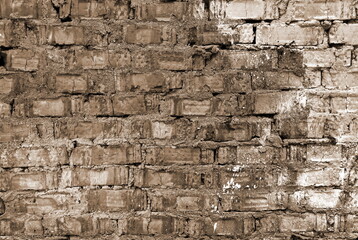 Wall Mural - Brown Toned Wall Brick Background Material. Worn Sepia Vintage Wall. Watercolor Splatter Building Block Surface Texture.