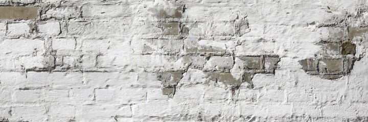 Wall Mural - Old White Weathered Stained Stucco Texture. Aged Brick Wall Rough Material Background.