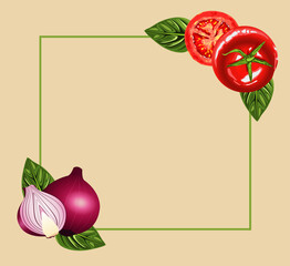 Wall Mural - vegetarian healthy food frame with tomatoes and onions