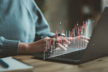 Poster - business finance technology and investment concept. Stock Market Investments Funds and Digital Assets. businessman analysing forex trading graph financial data. Business finance background.