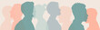 © olegnebesnyy - Silhouette group of multiethnic women and man who talk and share ideas and information. Communication and friendship women or girls of diverse cultures. Women social network community. Speak