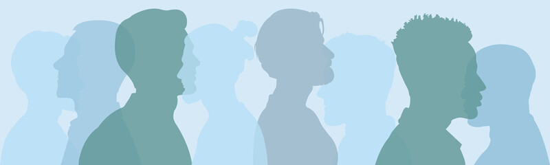 silhouette group of multiethnic women and man who talk and share ideas and information. communicatio