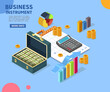 © Natalia - Mobile report analysis tool app flat 3d isometry isometric business concept web vector illustration.