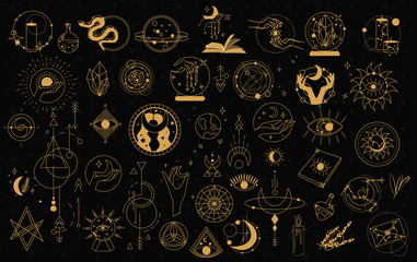 Wall Mural - witch magic, mystical and astrology objects symbols. doodle esoteric, boho mystical hand drawn eleme