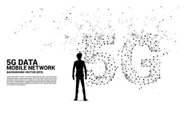 Poster - Silhouette of businessman and Polygon dot connect line shaped 5G mobile networking. Concept for mobile sim card technology and network.