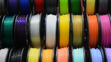 Multicolored Filaments Of Plastic For Printing On A 3D Printer Close-up