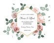 Eucalyptus and pale roses, protea, camellia vector design invitation frame