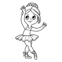 Poster - Cute cartoon little ballerina girl dancing outlined for coloring isolated on a white background