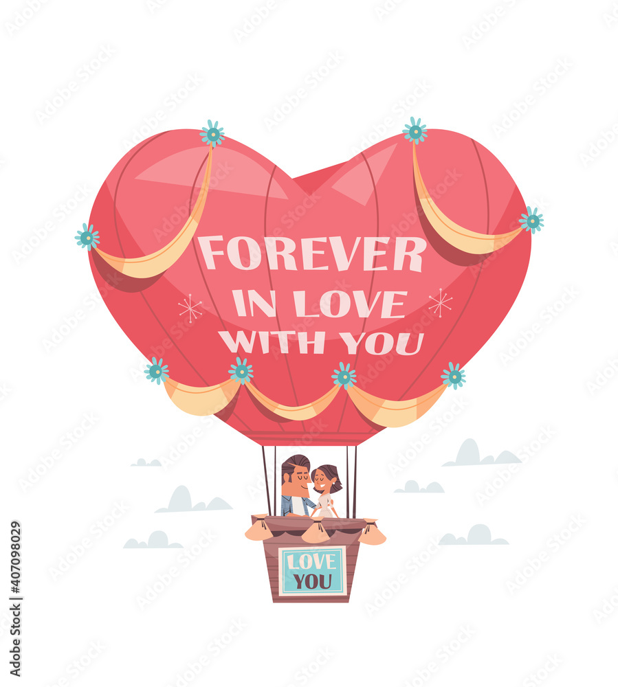 couple in love flying in hot air balloon girlfriend and boyfriend ...