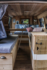 wooden interior of van