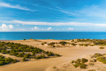 Aerial View Of The Bani Dunes Under A Sky With Many Clouds, Peravia, Dominican Republic