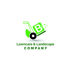 B Initial Letter with grass machine for Lawn Care, garden, maintenance and Landscape Logo Design Vector Template