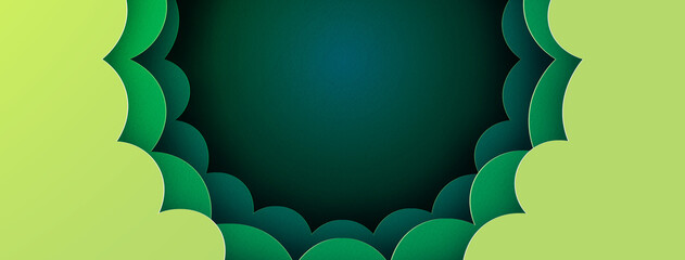 Aufkleber - Green gradient cloudy landscape abstract background paper cut art.Vector illustration.