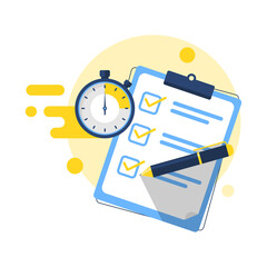 paper test with timer, checklist, exam concept illustration flat design vector eps10