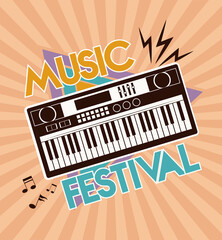 Sticker - music festival lettering poster with piano electronic