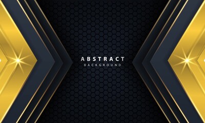 Wall Mural - Modern gold black background with 3D Overlap layers effect.