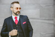 © Quality Stock Arts - Bearded handsome man Latin model with stylish suit and sunglasses standing portrait