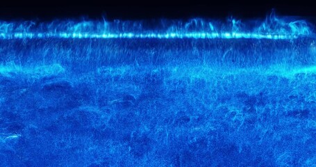 Wall Mural - abstract blue wave of fluid particle backward. fluid simulation of turbulent water. 3-d render, 4k s