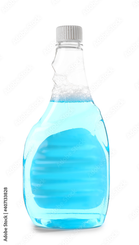 Bottle of detergent on white background