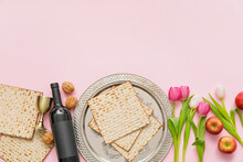 Festive Composition For Passover Celebration On Color Background