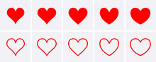 Red Heart Icons Set.