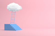Stair And Cloud On Background, Stairway To Heaven, 3d Rendering.