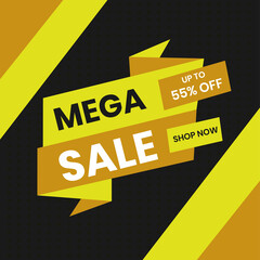 Wall Mural - up to 55% off for mega sale poster design in black and yellow color.