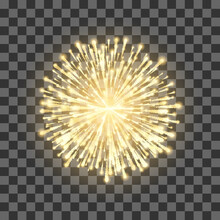 Fireworks On Transparent Background. Festival Gold Firework. Vector Llustration