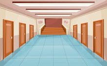School Corridor With Doors Stair University Interior Hallway College Office Building