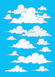 Cartoon clouds in blue sky, white cloud illustration
