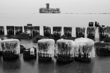 Torpedo Depot From The Second World War In The Baltic Sea, Poland. Black And White Picture
