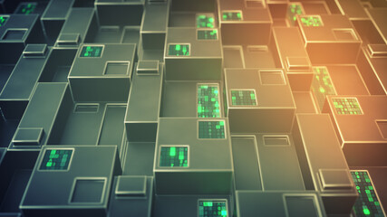 Wall Mural - futuristic sci-fi wall with digital hex code 3d render