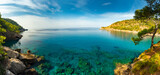 Fototapeta Łazienka - Coastline at Mediterranean sea near Fethiye Kabak Turkey. Warm sea, resort, relaxation, healthy lifestyle, hiking tour.