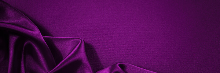 Wall Mural - Black red purple silk satin background. Copy space for text or product. Wavy soft folds on shiny fabric. Luxurious magenta background. Valentine, Christmas, Anniversary, Black Friday. Web banner.