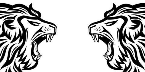 Poster - Two angry roaring lions on a white background.