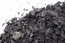 Coarse Coal In The Snow In Winter. Maintaining High Temperatures In Fuel Boilers, Home Heating Systems. Combustible Mineral