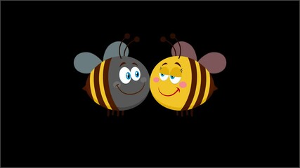 Wall Mural - Bee Cartoon Characters Couple In Love. 4K Animation Video Motion Graphics Without Background 