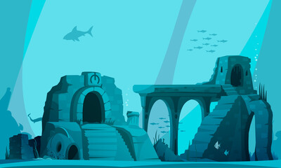 flooded atlantis vector illustration