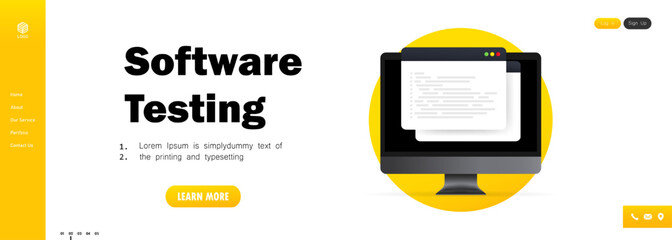 Software testing banner. Development, programming, coding on computer illustration. Vector on isolated white background. EPS 10