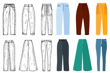 Wall Mural - vector, isolated, pants in flat style, set