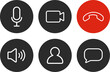 Set of Video call icons. Video conference. Collections buttons of on-line video chat app, internet talk, call technology. Web app ui display template. Videoconferencing and online meeting workspace