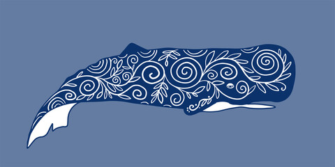 Wall Mural - Wild Whale with Ethnic Ornaments